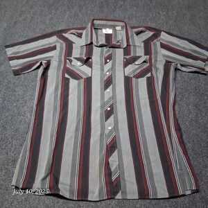 VTG Corral West Ranch Wear Pearl‎ Snap Shirt Size XL Gray Striped Western